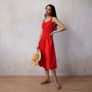 Lauren Conrad red milkmaid shirred tank midi dress medium